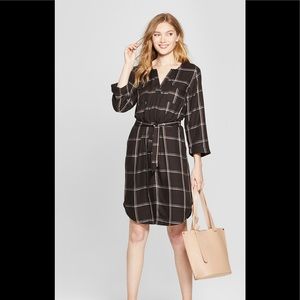 A New Day 3/4 Sleeve Checkered Shirt Dress
